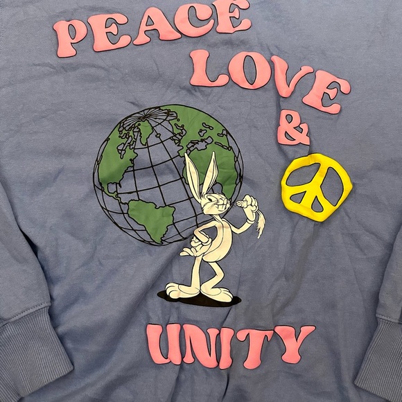 Looney tunes bugs bunny peace love & unity puff paint sweatshirt size large - Picture 2 of 4